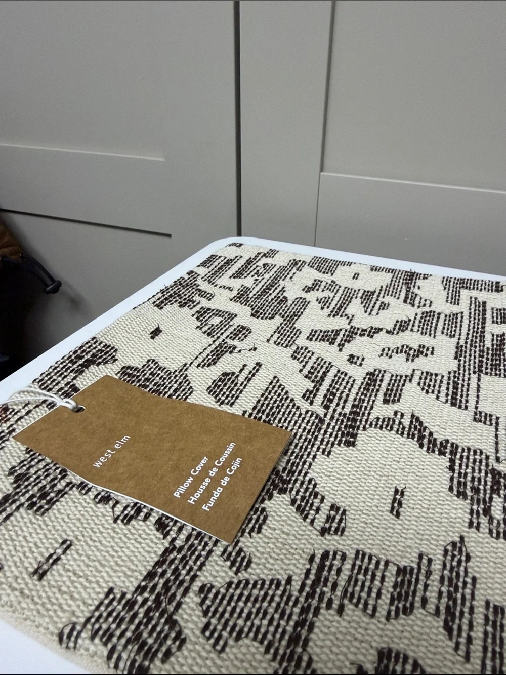 West Elm Neutral Floral Pattern Wall Hanging - Cream and Black NWT